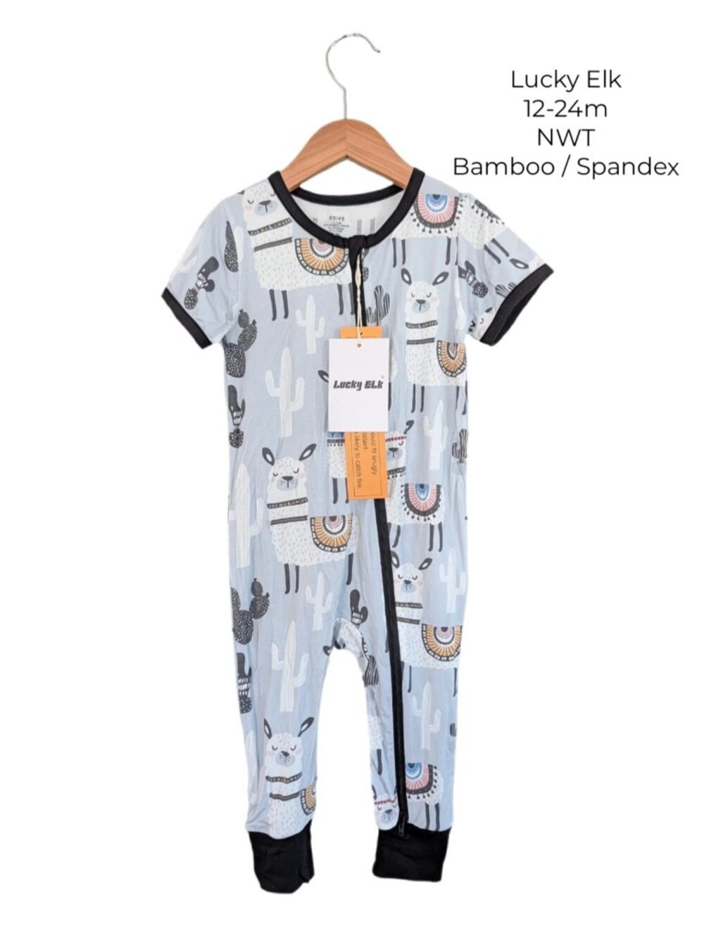 Lucky Elk Bamboo Toddler Short Sleeve Llama Alpaca Romper 12-24m
